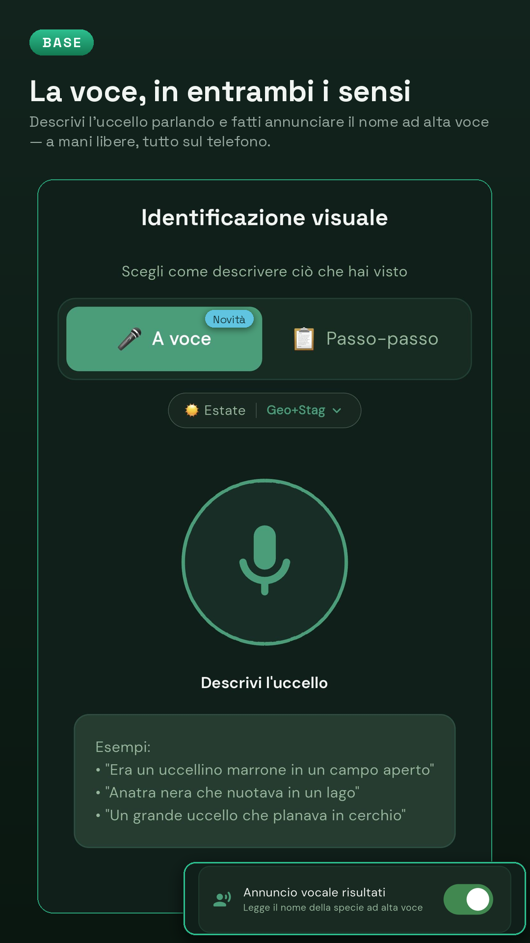 Ricerca vocale e annuncio della specie